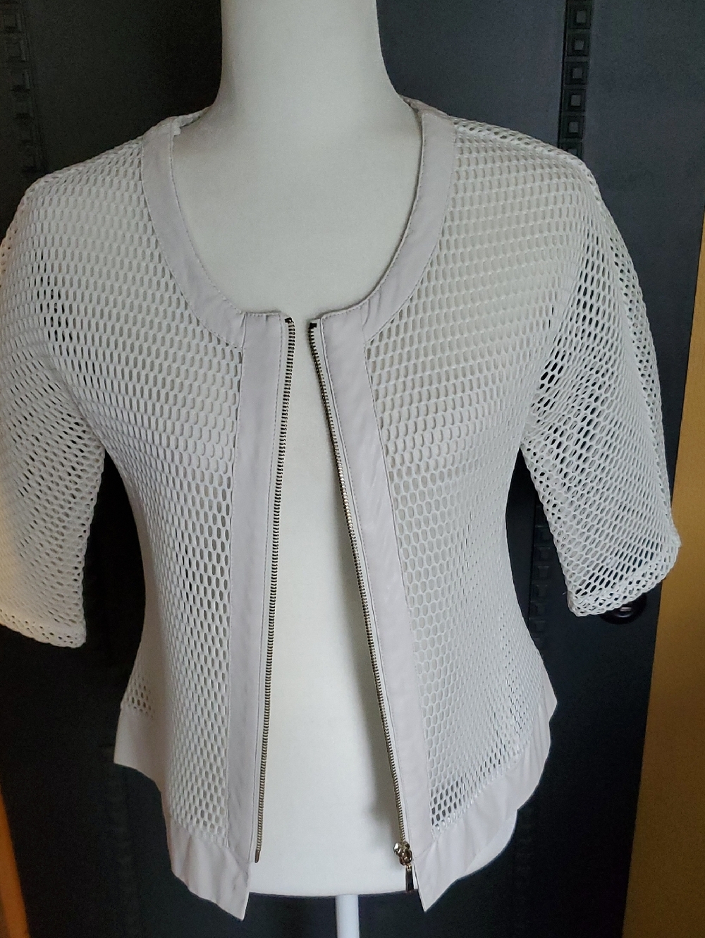 White Open Weave Mesh Zip Jacket